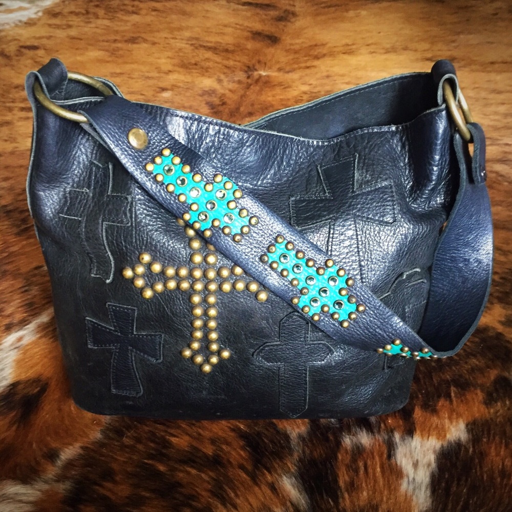 Two Bar West/McFadin Handcrafted Black Leather Bag
